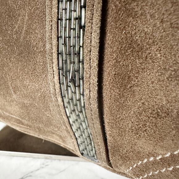 Coach Brown Suede Metallic Beaded Zip Top Shoulder Bag includes Hangtag - Picture 3 of 16